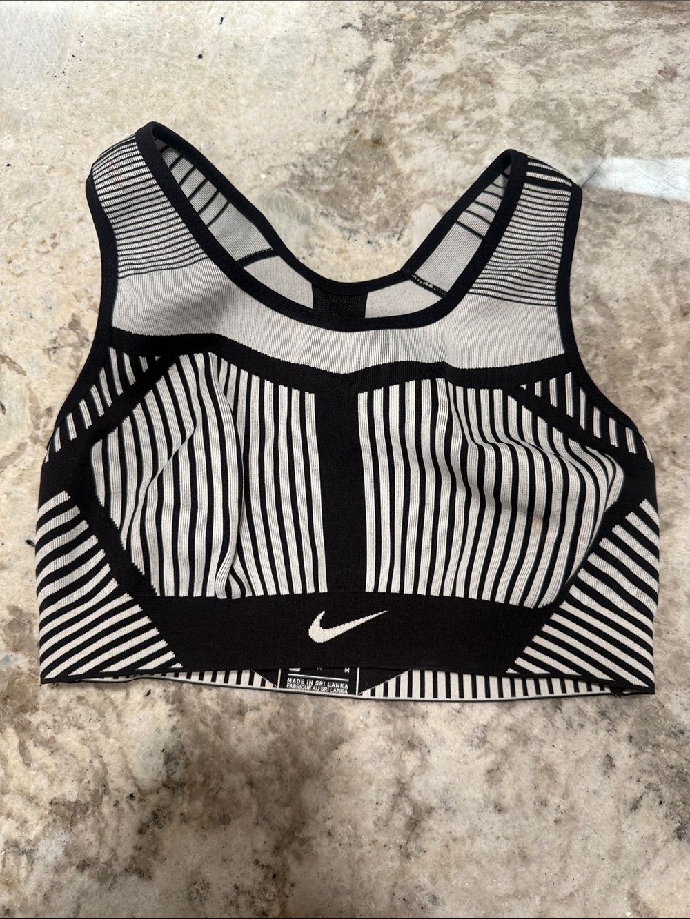 Nike Black and White Seamless Striped Sports Bra